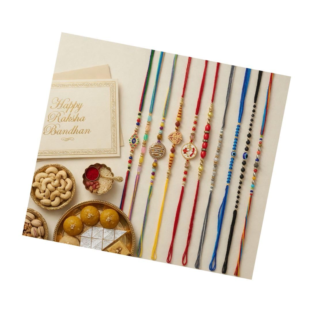 Unisex Adult Multicolor Rakhi For Brother Set Combo Of 10 | Traditional Rakhi Set For Bhaiya | Rakhi Bracelet For Bhai | Rakhis For Rakshabandhan | Rakhi Gift-image-13