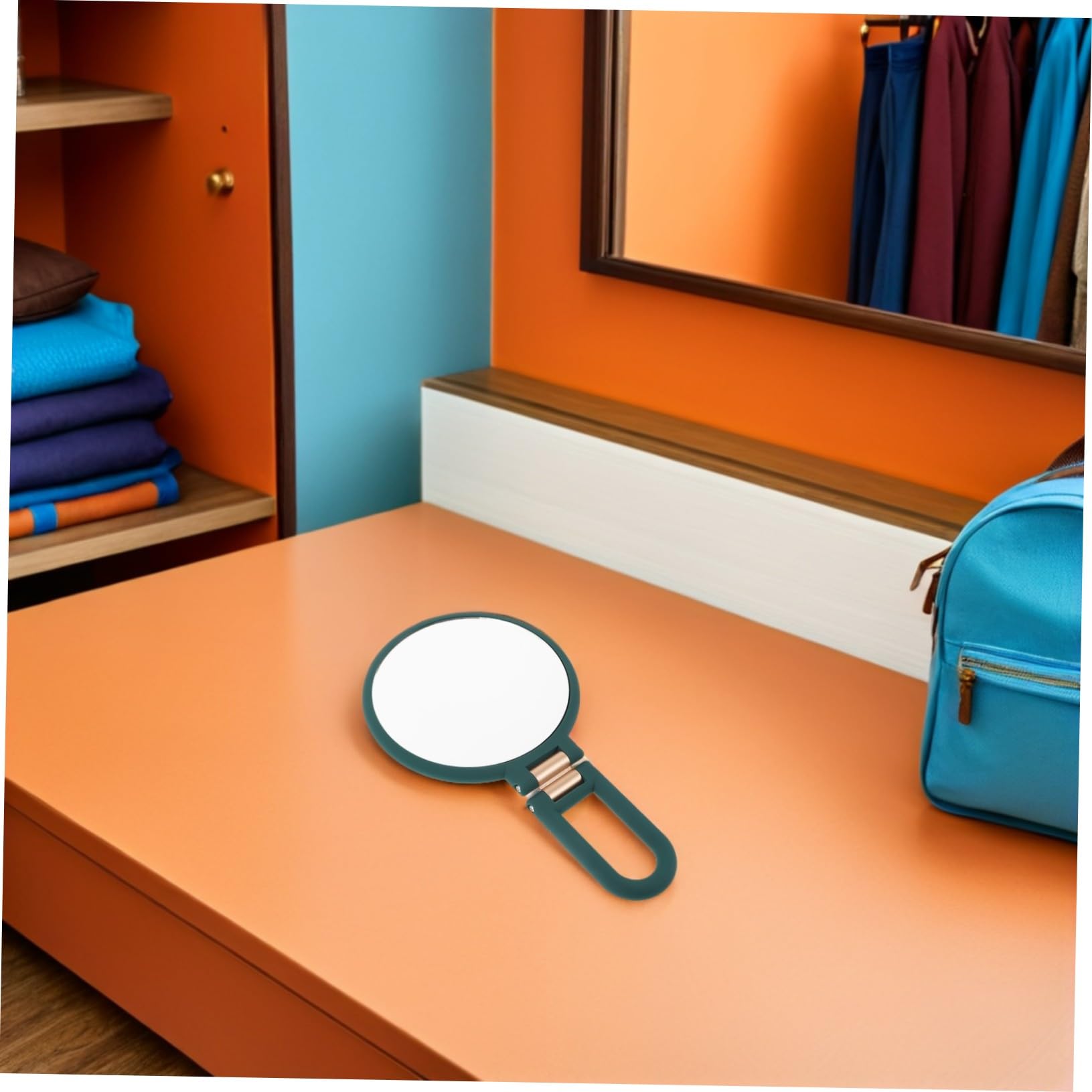 Homoyoyo 2 Piezas Espejo de Mano Doble Cara Plegable Aumento para Maquillaje y Afeitado con Mango Ergonómico Compacto y Ligero Espejo Portátil para Viaje y Escritorio