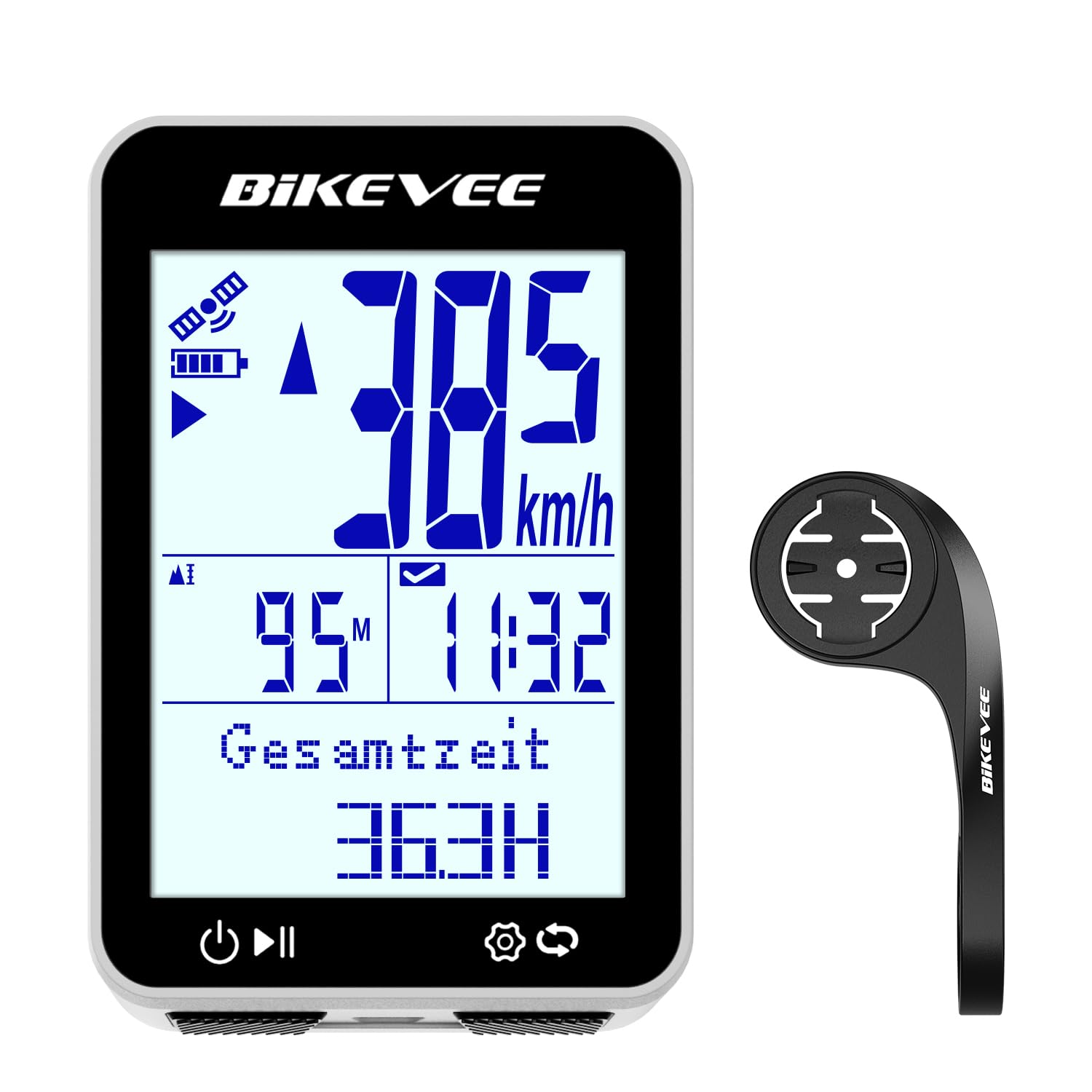 Bikevee GPS Fahrradcomputer Kabellos IPX7 Wasserdicht 2.4'' FSTN Display 28H Akku