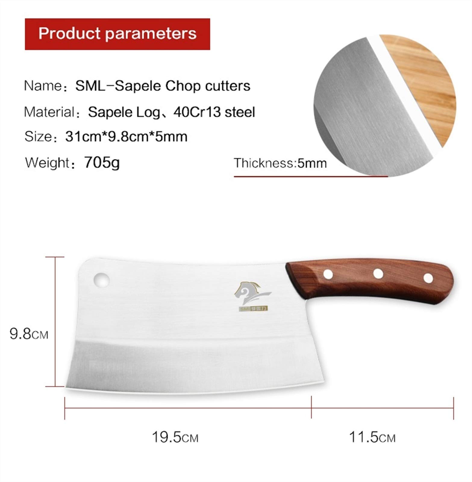 Hackmesser Messer Stahl Chinesische Küchenmesser Kochen Schneidwerkzeug Gemüse Hühnerfisch Knochenschneidermesser Küchenklinge Holz Griff Chefs Messer (Color : Sapele cleaver knife)