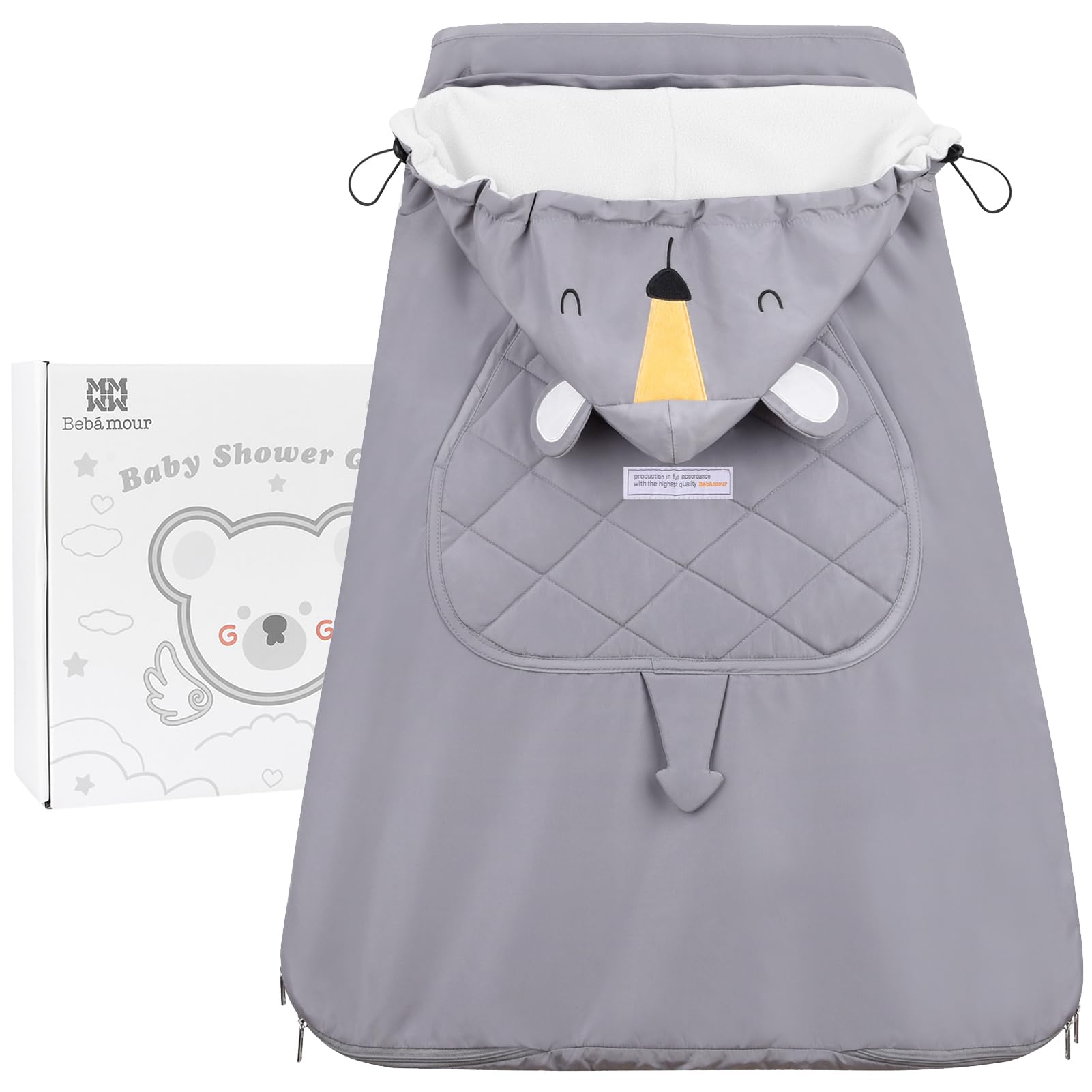 Bebear Copertura invernale per marsupio Calda felpa universale con cappuccio per marsupio per tutte le stagioni(Grey Koalas)