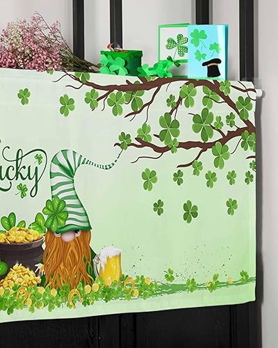 Miniatura 7 de ALAGEO Cortinas de ventana con diseño de trébol verde para el día de San Patricio, cenefas de cocina, gnomo, trébol de la suerte, cortinas cortas