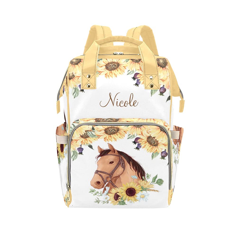 Grandkli Sunflower Horse Personalized Diaper Bag Multi-Function Backpack Nappy Bag Travel DayPack for Unisex