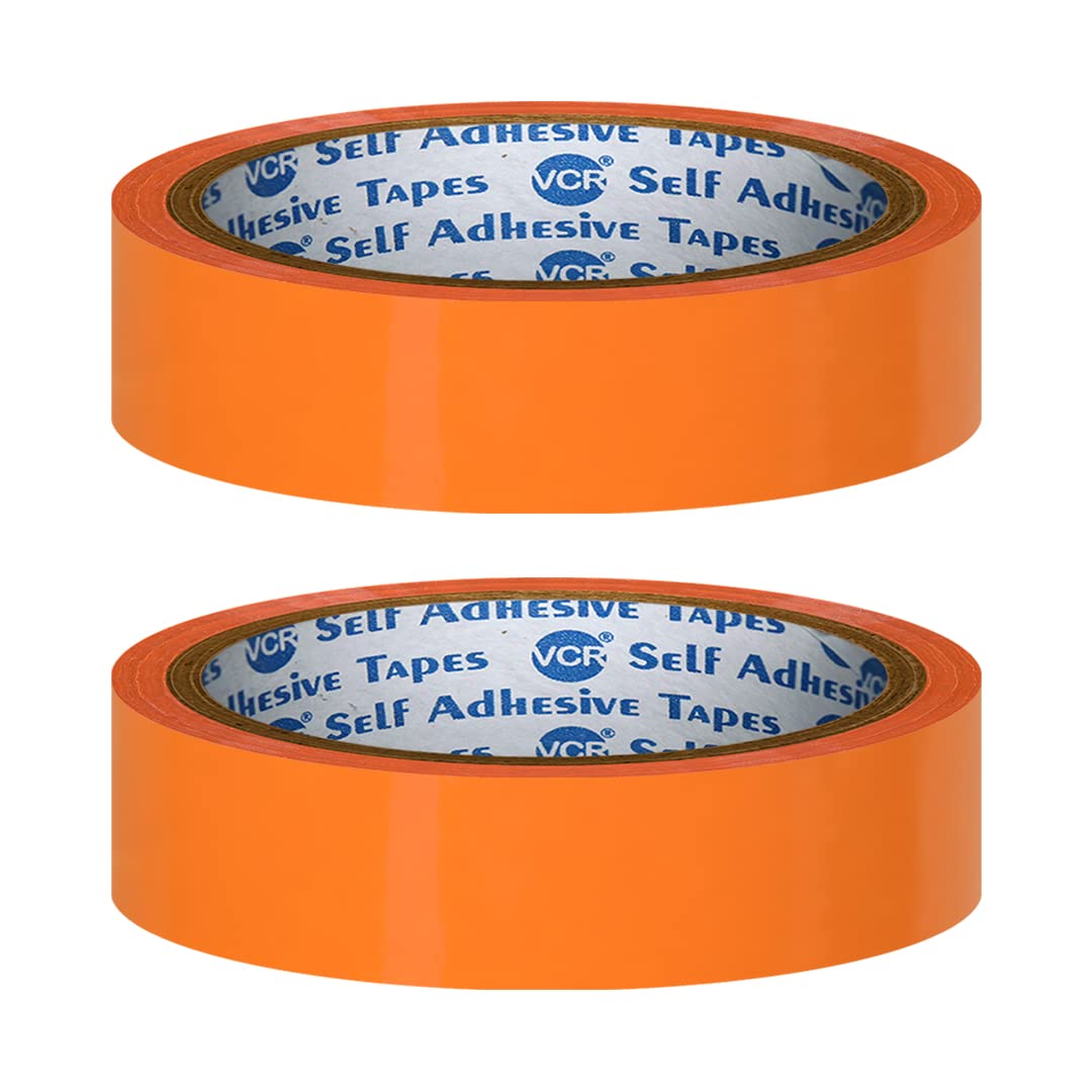 VCR Orange Color Tape 50 Meters in Length 24mm / 1" Width 02 Rolls Per Pack BOPP Self