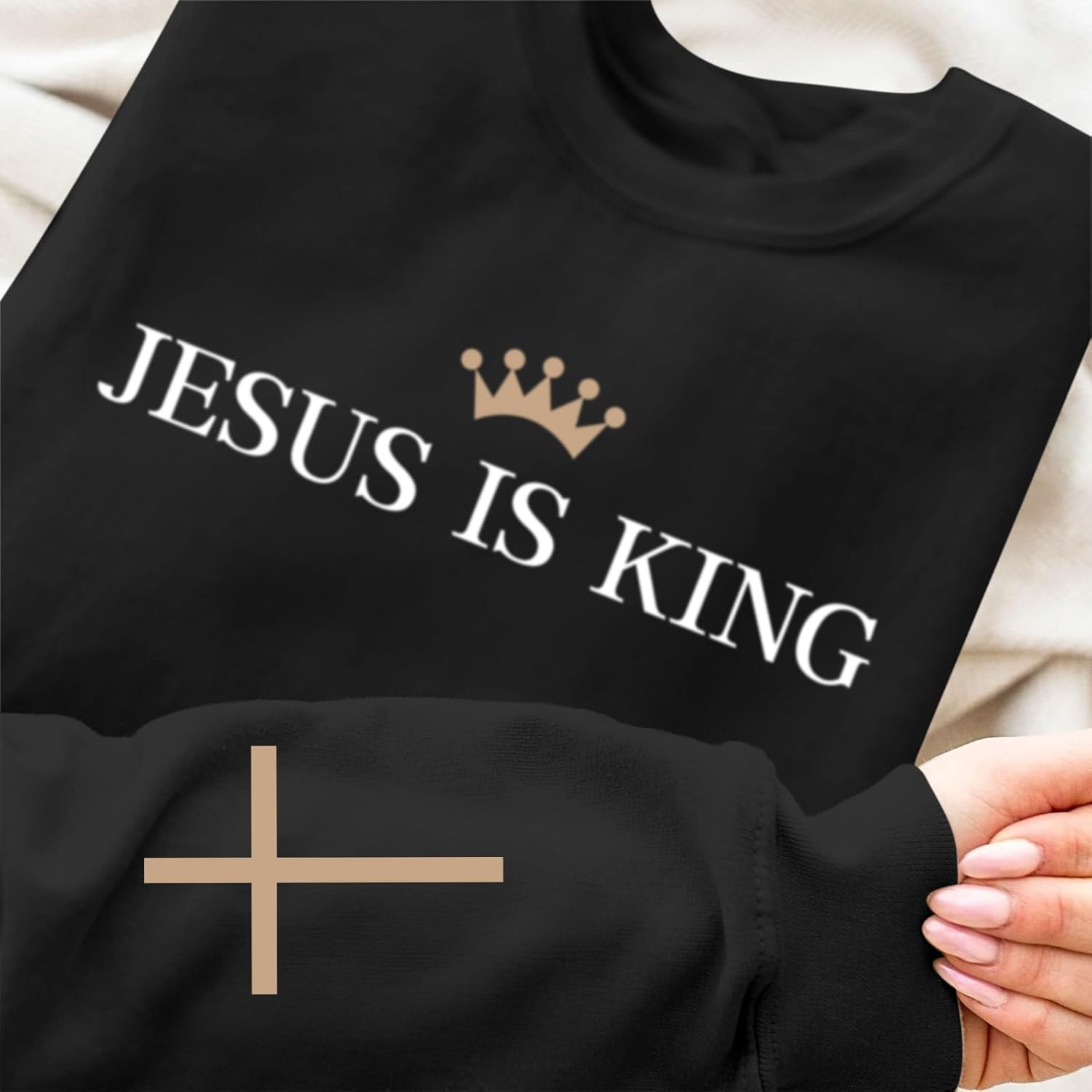 Jesus Is King Sweatshirt for Women Christian Cross Faith Hoodie God Religious Bible Verse Graphic Long Sleeve Shirt - Image 6