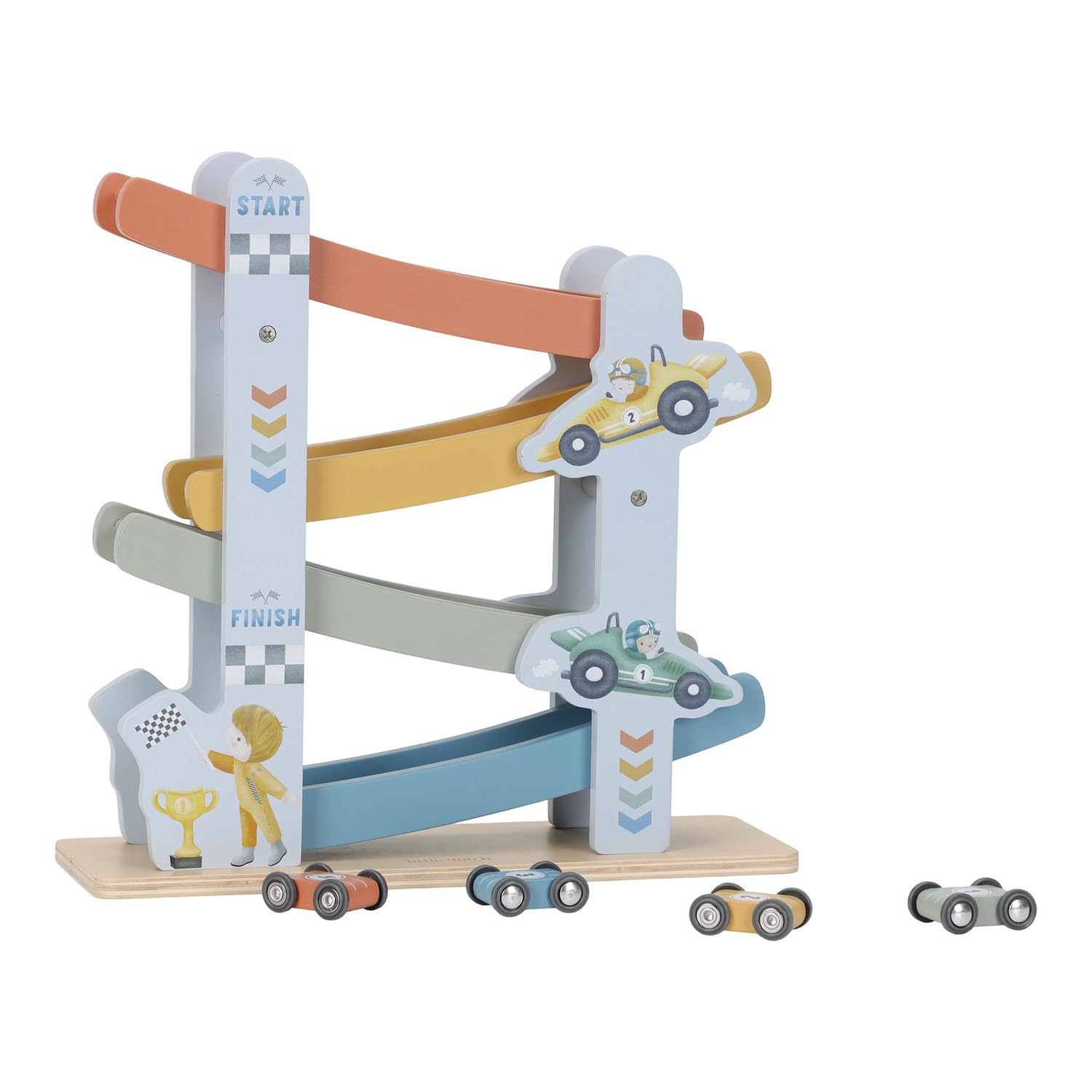 Little Dutch Pista de bolas de madera – pista de carreras de coches – incluye 4 coches – para niños y niñas a partir de 18 meses – azul