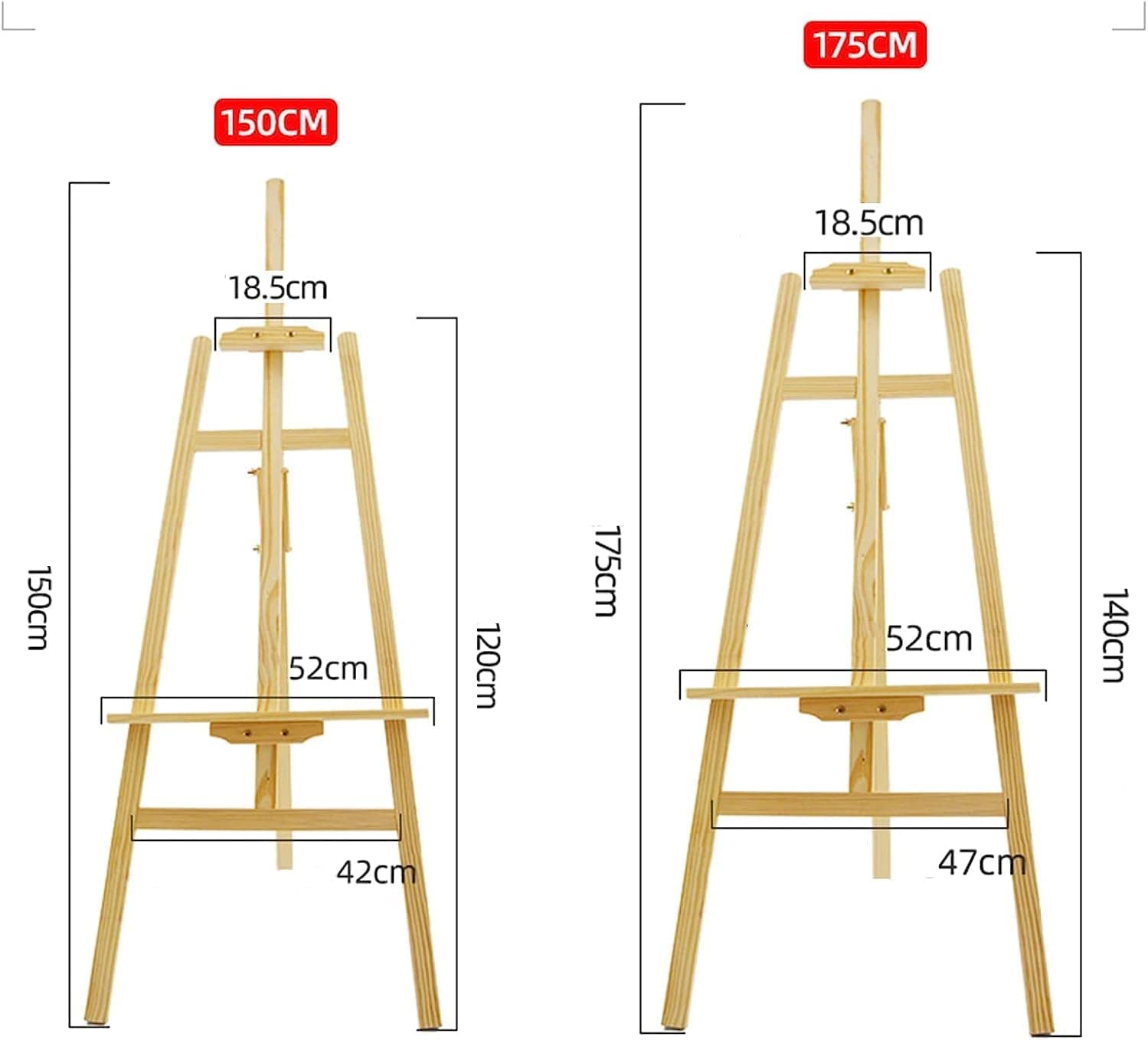 Sztaluga malarska drewniana, Stojak na sztalugi, wysoki na 150 cm uchwyt do malowania A-Frame składana drewniana sztaluga przenośna sztaluga artystyczna dla dorosłych, artystów i początkujących,
