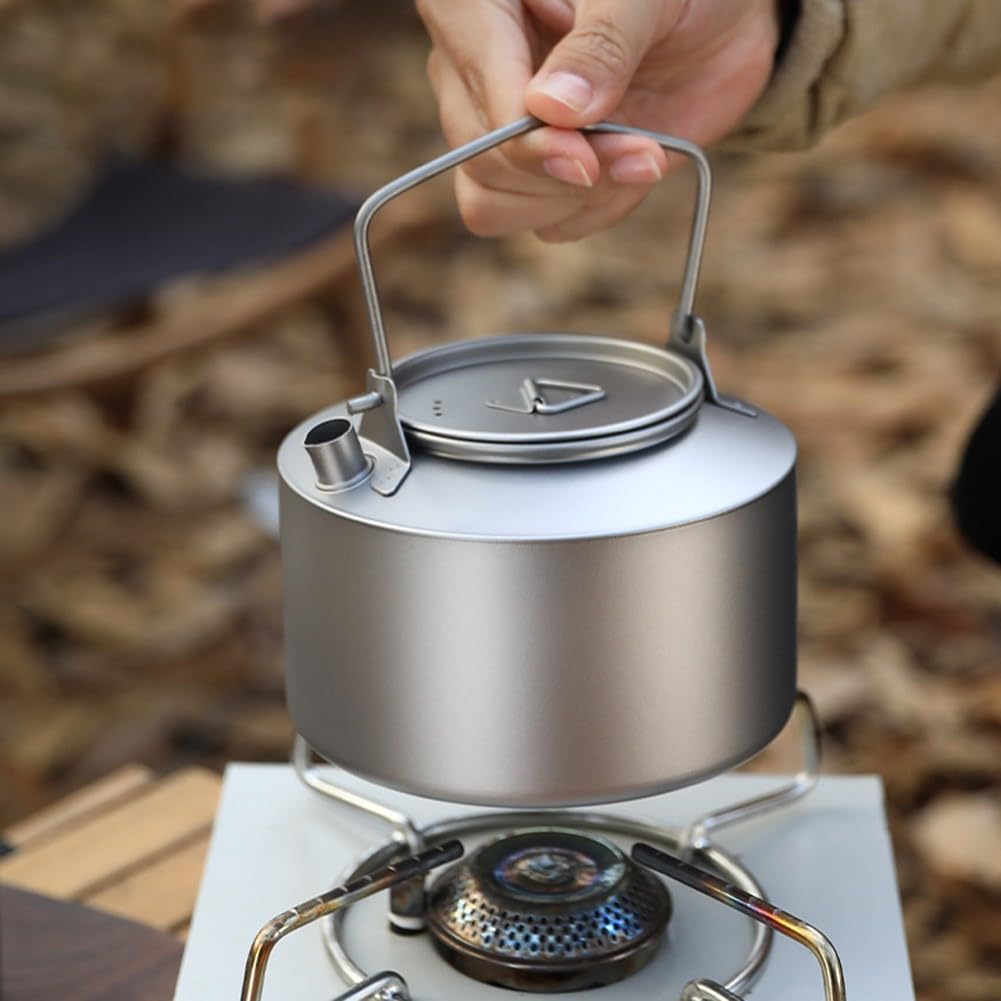 Wasserkocher aus reinem Titan, 980 ml, mit faltbarem Griff, für Outdoor-Enthusiasten (Frosted Style)