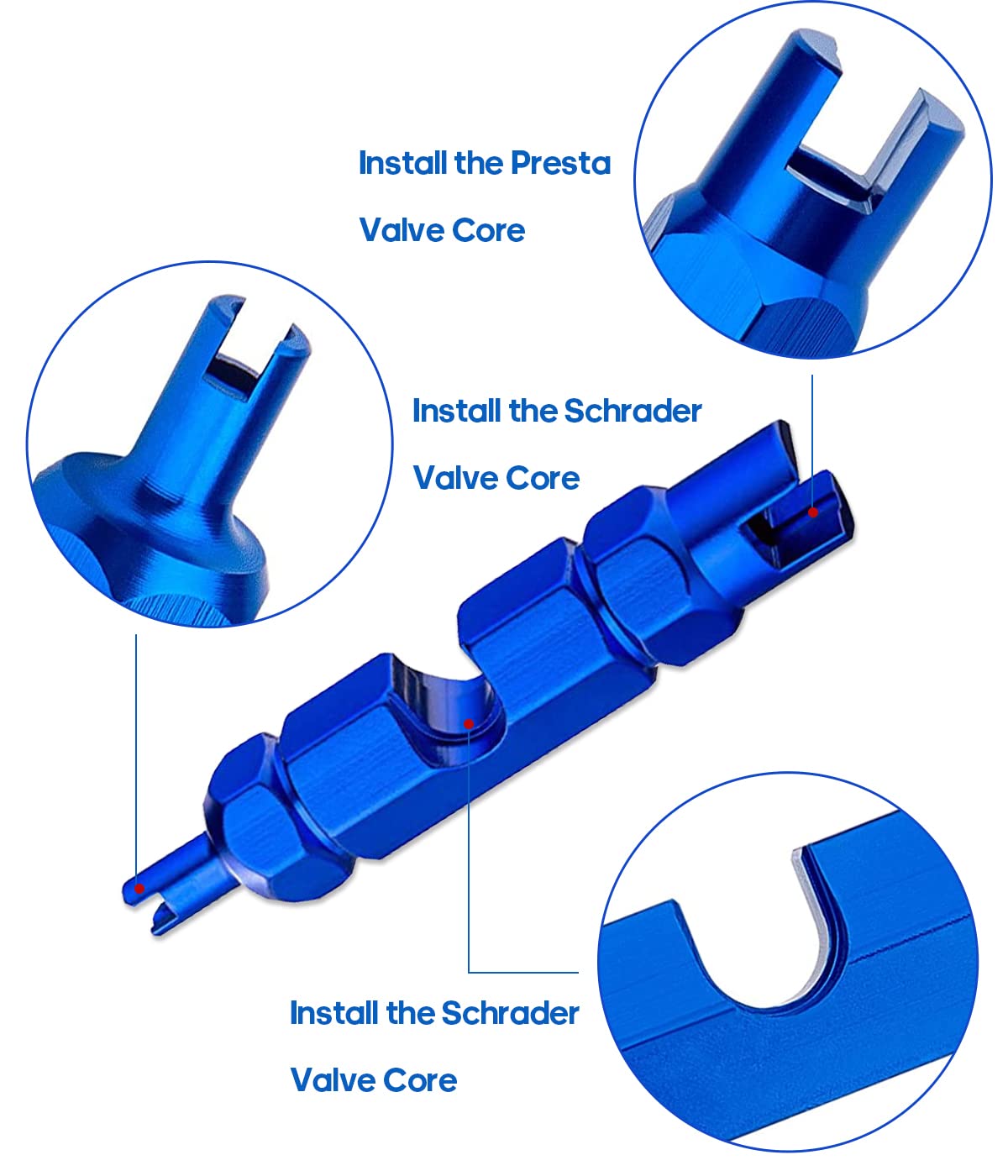 6 Pezzi Valve Core Remover Repair Tool Multifunzione Rimuovere Attrezzidel del Nucleo della Valvola di Bicicletta per Presta Schrader con Presta Corpi Valvola e Cap, per Road Bike