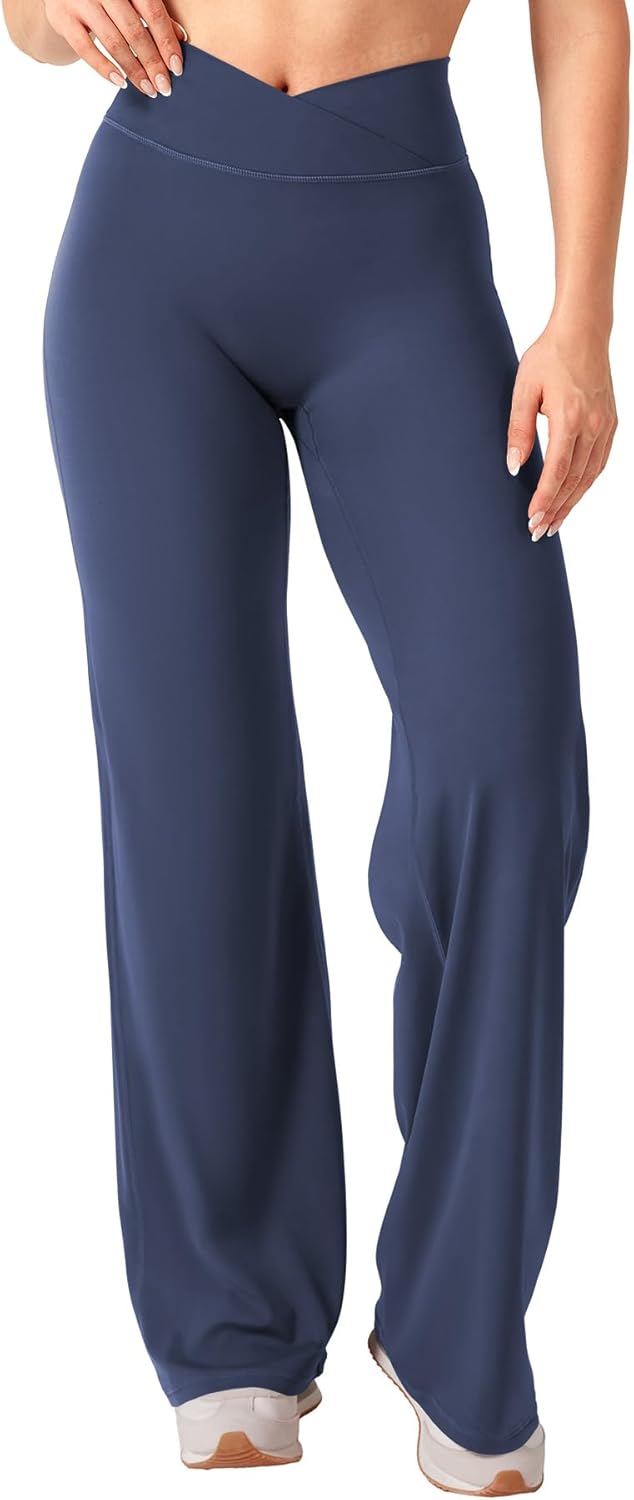 YEOREO Straight Leg Leggings for Women No Front Seam Workout Leggings 31.5" Crossover High Waist Soft Eddiy Yoga Pants