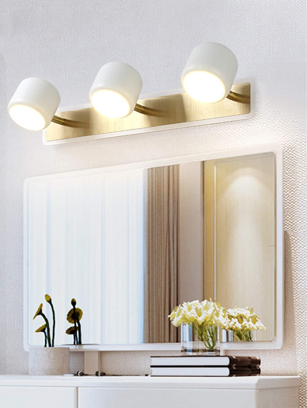 Światło Lustrzane Led,Regulowana Lampa Ścienna Lustrzana Wewnętrzna,Metalowa Akrylowa Wodoodporna Lampa Ścienna 2/3/4 Głowy,Do Toalet W Łazience/White/3 Heads 15W