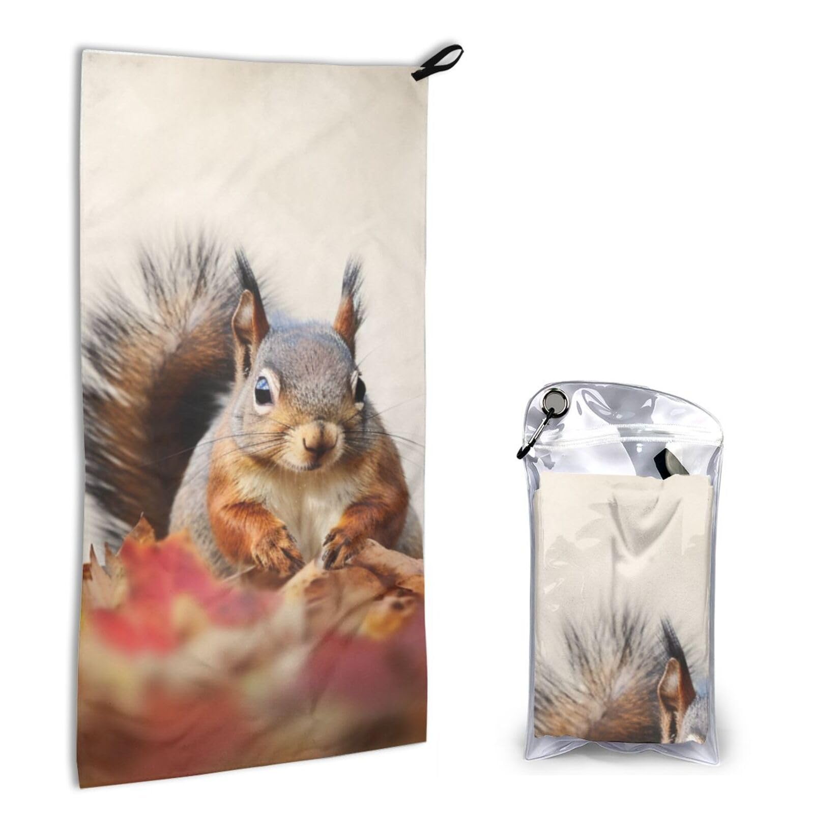 BWWHCCTI Quick Dry Hand Towel With Bag - Animals Squirrel Printed Super Absorbent Face Cloth Microfiber Travel Sports Towels 40x80cm