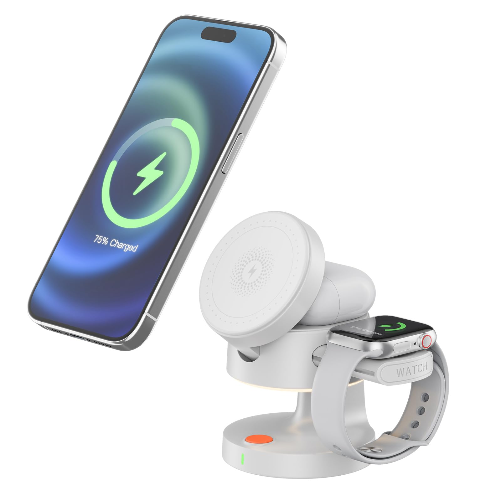Stazione di ricarica pieghevole con luce notturna e supporto portatile per telefoni, orologi, cuffie, supporto per telefono