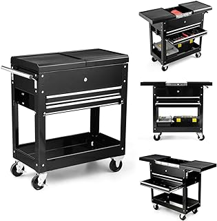 ERGOMASTER 3 Tier Rolling Tool Cart Heavy Duty Metal Frame for Garage Industrial Service Cart with Drawer & Organizer Shelf Tool Cabinet Chest Organizer (Black, 4-Tier&Drawers)