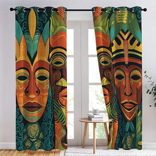 SZLYZM Tribal Blackout Curtains, Ethnic Bohemian Bedroom Curtains & Living Room Curtains 90x90 Inch 2 Panels Set, Thermal Eyelet Drapes Decorative Patterned Window Treatments 90 Drop - Image 2