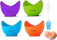 Wsevinn Silicone Egg Poacher Cups 4-Pack: Non-Stick Poached Egg Cookers for Microwave, Stovetop, Air Fryer with Oil Brush & Stands