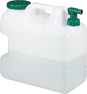 Relaxdays Garrafa con Grifo, 20 litros, Plástico sin BPA, Tapón de Cuello Ancho, Asa, Bidón Acampadas, Blanco y Verde