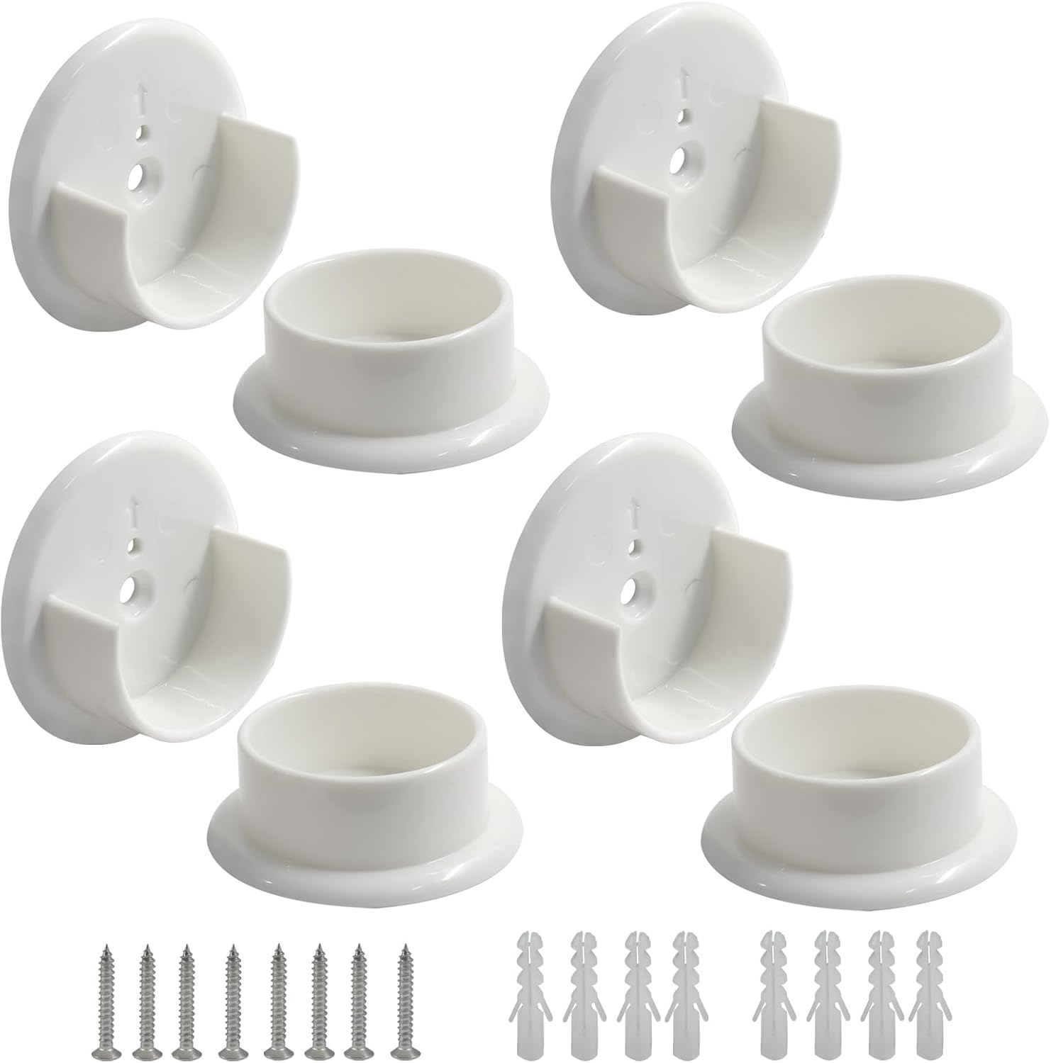 4 Pcs Plastic Closet Pole Socket, White, 1-3/8"