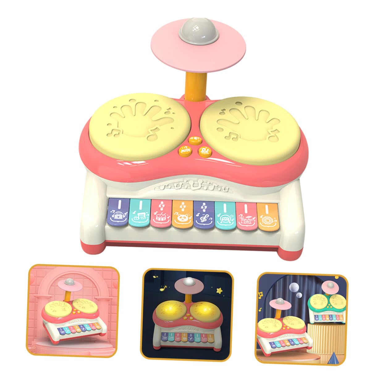 Gatuida Juguete Musical para Multifu Ncional Batería de Percusión Rosa sin Pilas, Instrumento Educativo Sensorial para Bebés y Principiantes, Mejora Coordinación Ojo-Mano y Destreza