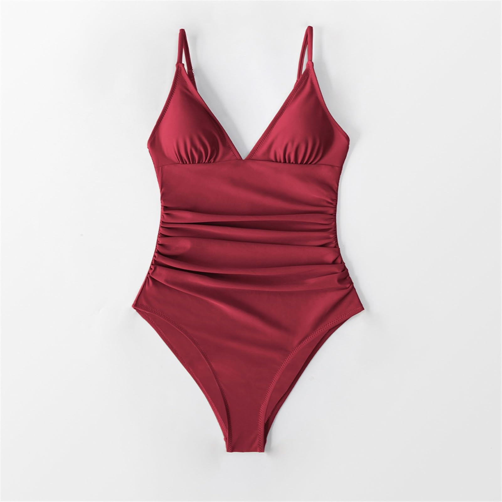 Costume Da Bagno Intero In Arricciatura Bordeaux Tinta Unita Reggiseno Rimovibile Con Scollo A V Profondo Reggiseno Monokini Tinta Unita Costumi Da Bagno Estivi Da Spiaggia ( Color : DAA12E2G002UK , S