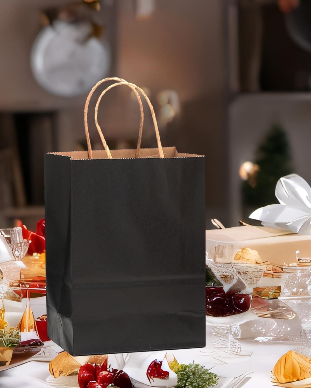 qiqee 50-Packs Black Paper Gift Bags with Handles Bulk 11"x8.3"x4.3" Medium Size Paper Bags Multiple Uses - Image 6