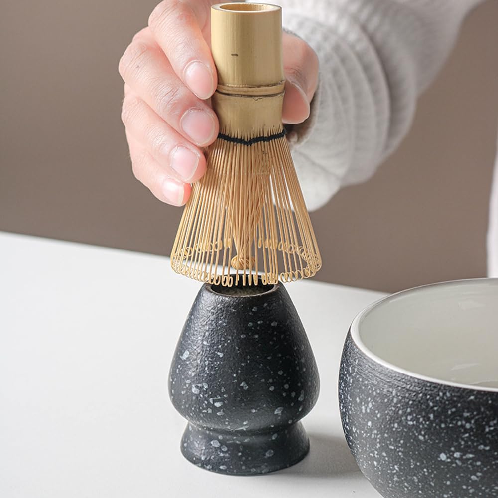 Juego de 8 batidores de matcha con caja de regalo negra, juego de kit de ceremonia de té tradicional japonés, juego de cuencos de cerámica esmaltada de color mate para amantes del té verde, color