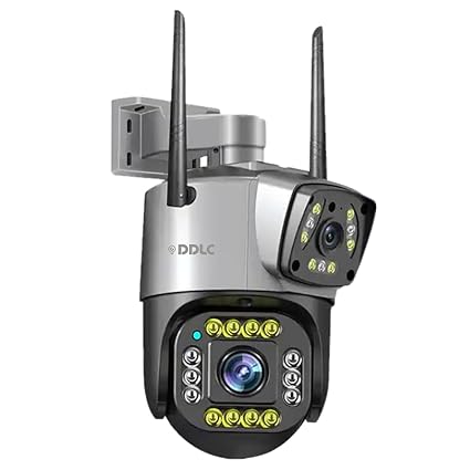 DDLC 6MP HD 1080p WiFi Dual Lens/Dual Screen Video Record Color Night Vision Bullet+360 degree PTZ Control, IP66 Waterproof Outdoor Camera (White) 1103