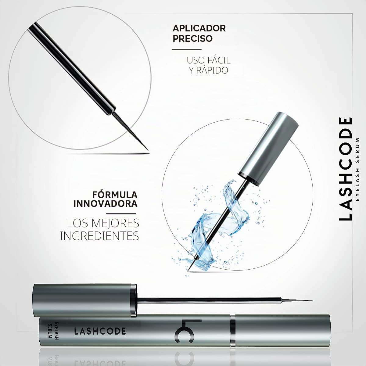 Suero de pestañas Lashcode Eyelash Serum 5 ml - Suero de crecimiento para pestañas, cuidado hidratante y engrosamiento
