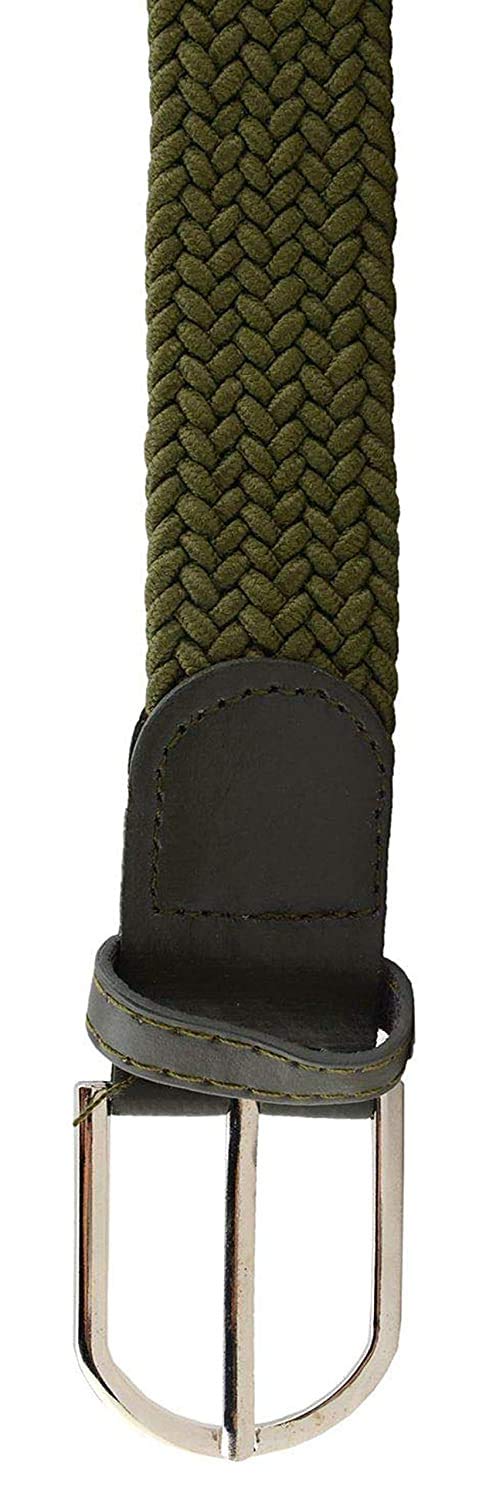 Veteran Stretchable braided cotton belt for men and women,flexible unisex belt Elastic Woven Canvas Fabric Premium Stretch material blend for fit(Green amd Black Colore-Belt) 3