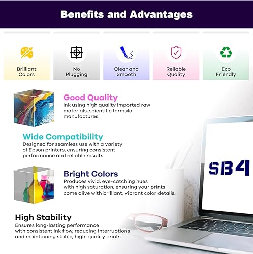 Miniatura 6 de SB4 Botellas de repuesto de tinta 522 compatibles con 17.6 fl oz (no para sublimación) - Compatible con impresoras EcoTank ET-2720, ET-2760,