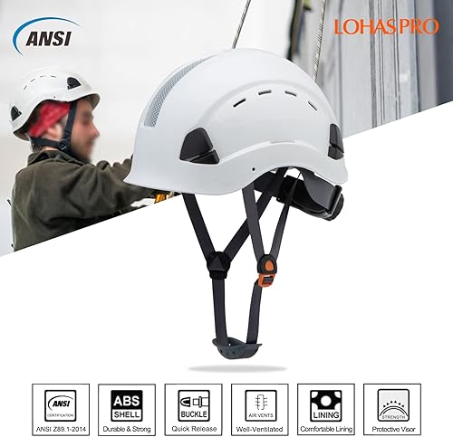 Miniatura 8 de LOHASPRO Hard Hats Construction Worker OSHA Hardhat ANSI Z89.1 Approved for Men Women Adult Vented Safety Helmet Arborist Rescue Climbing Tree Work