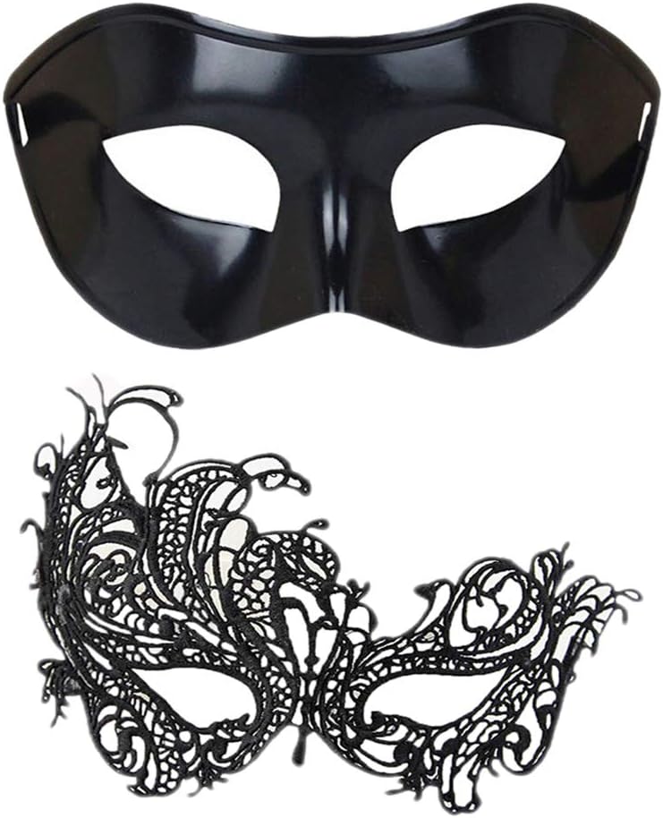 Masquerade Mask for Couples, Women Men Venetian Mardi Gras Halloween Christmas Party Couple Masquerade Mask (Black+Black 3)