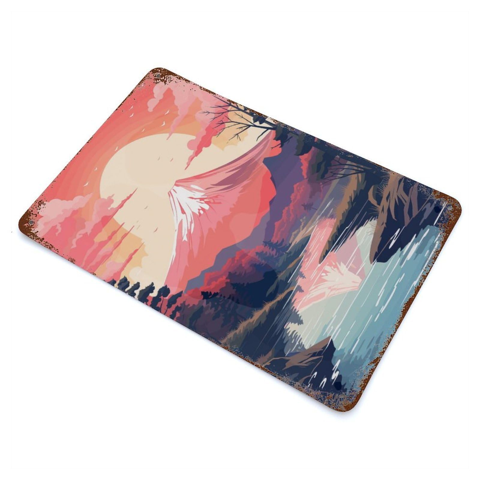Fuji Mount Japan Distressed Metal Wall Sign 11.8"x7.9", Ideal for Cafe, Home Bar And Lounge Decor
