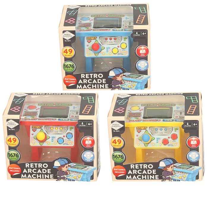 Retro Games Machine, 49 Games, 1676 Levels, Interactive Family Classic Gaming Console, Ages 6+, Blue - Yellow - Red