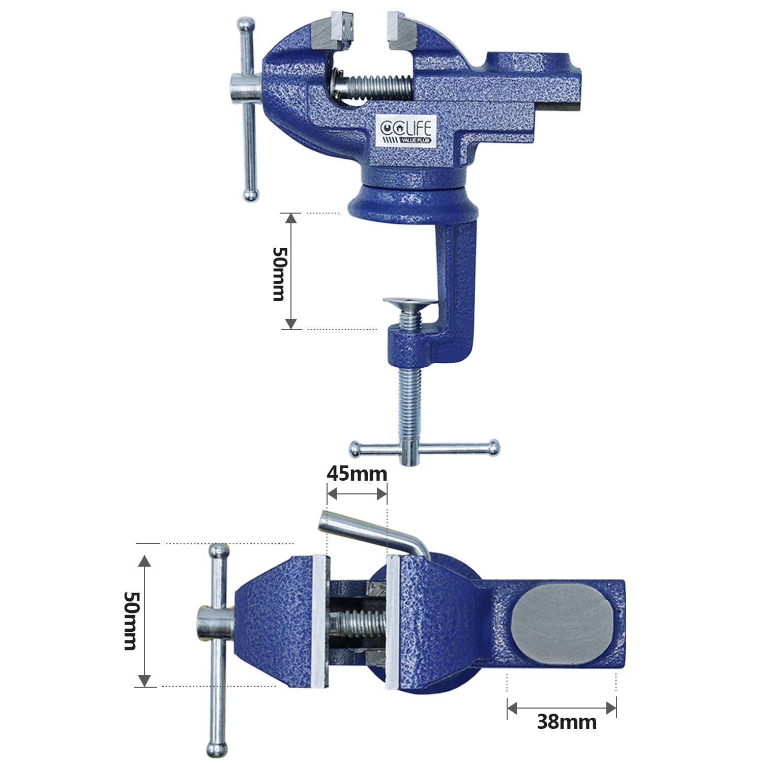CCLIFE Etabli Etau Grande résistance Base Pivotante 360°, 50/70mm Etau parallèle en Acier avec des manchons de protection,Taille:50mm