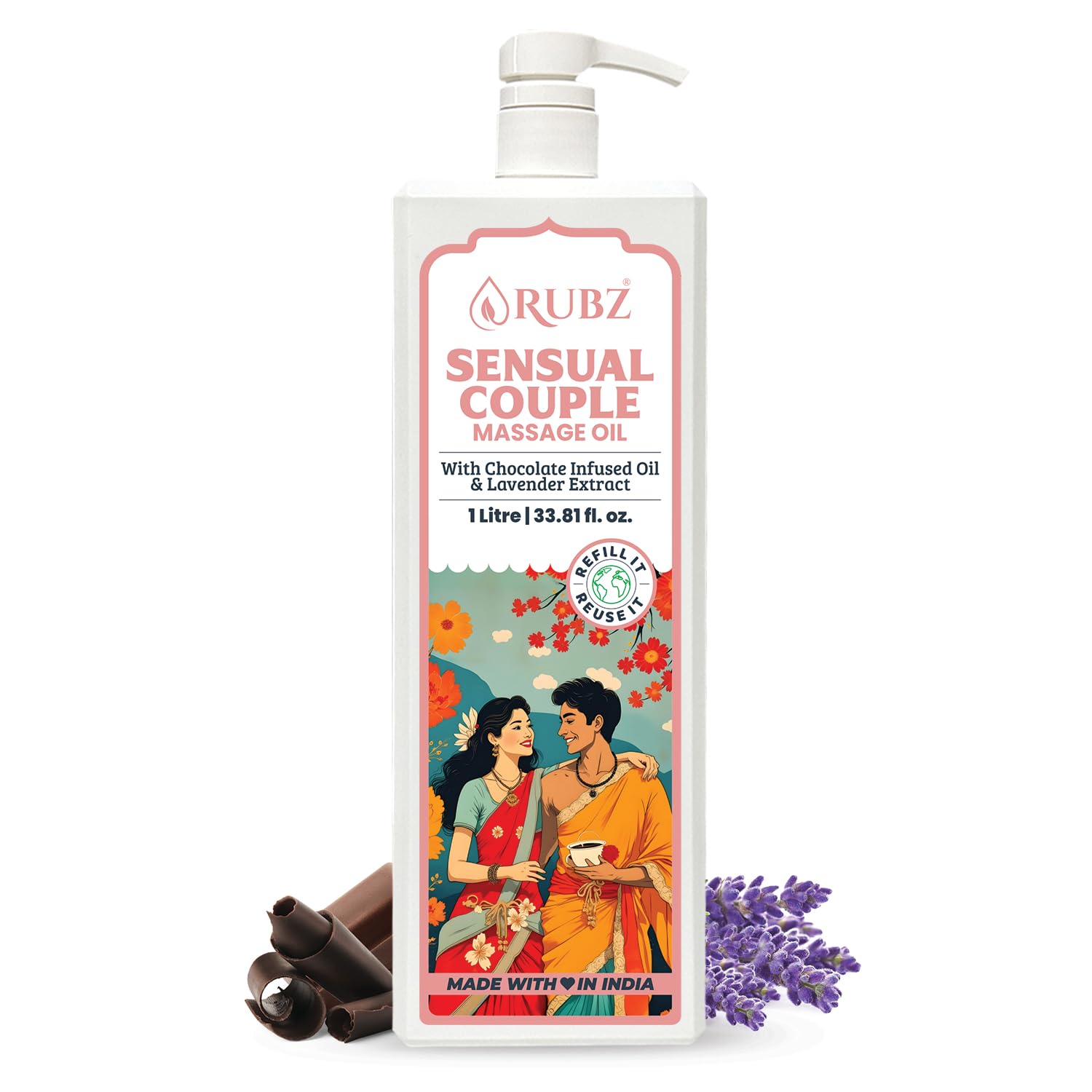 Rubz Sensual Massage Oil | Romantic Body Oil For Couples | Aromatherapy Blend For Relaxation & Smooth Skin | Perfect For Date Nights & Spa Moments | 1 Litre