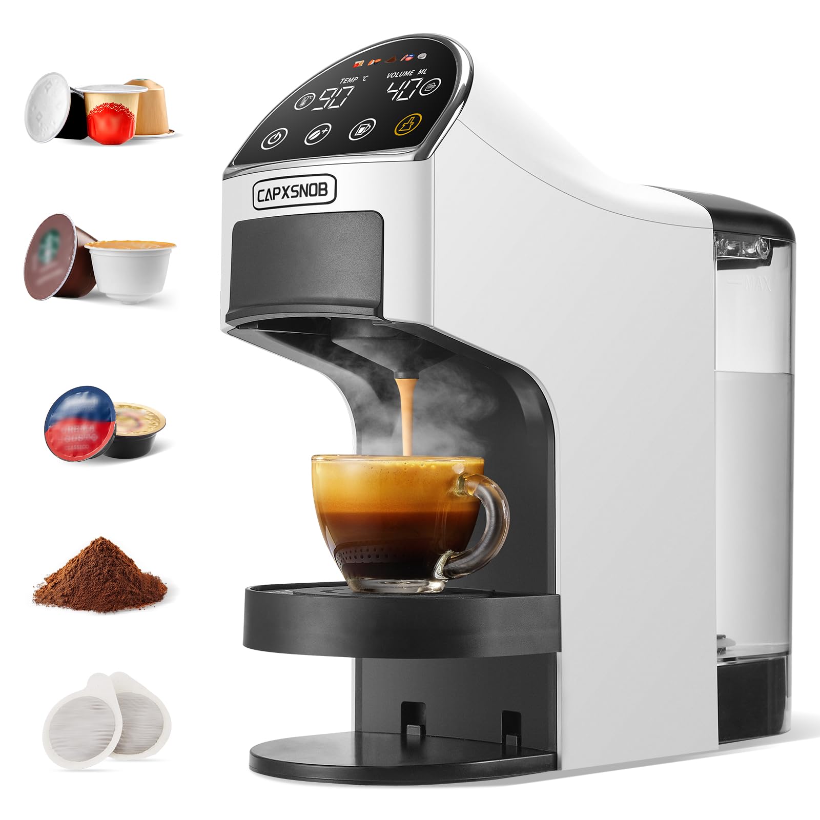 Magician2 Macchina da Caffè a Cialde e Capsule 5 in 1 per Casa e Ufficio | Adatto per ESE 44mm, Nespresso, Dolce Gusto, A Modo Mio, Macinato - Auto-Lock, TouchLED, Volume/Temp Regolabili, Preinfusione