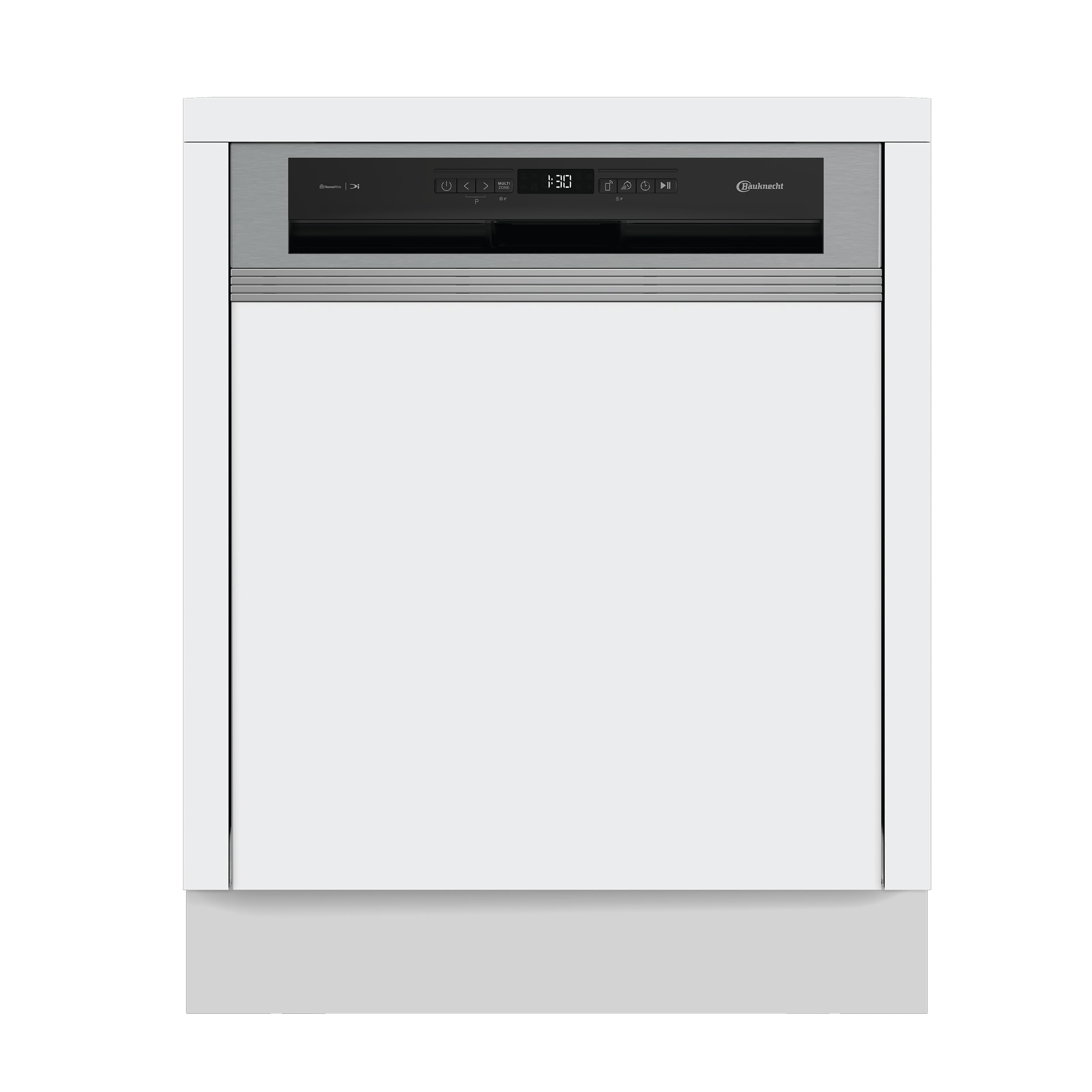 Bauknecht BKSV2PBN3C Spülmaschine teilintegriert, Einbau-Geschirrspüler 60 cm, 14 Maßgedecke, Energieklasse B, ActiveDry automatische Türöffnung, MultiZone, Sensorprogramm, leise 41 dB, Edelstahl