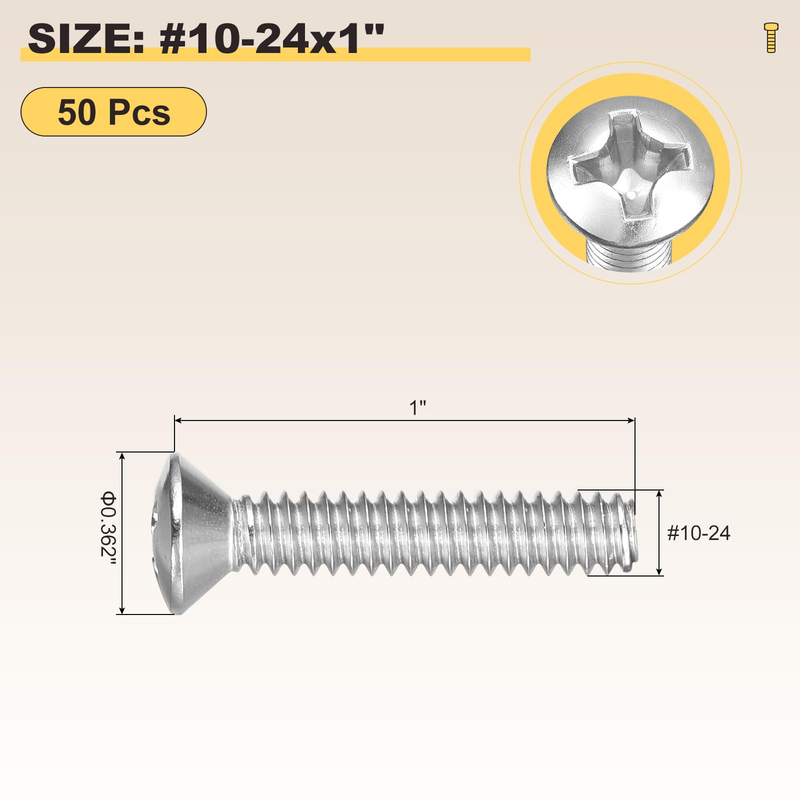 METALLIXITY Phillips Cross Recessed Countersunk Head Screws Bolts (#10-24x1") 50Pcs - Image 2