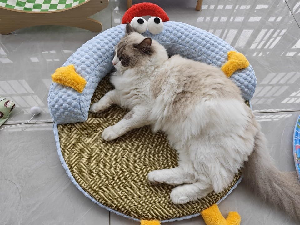 سرير للقطط من سكيسوبيت، سرير تبريد للحيوانات الاليفة مع بساط من الخيزران مع وسادة، سرير لطيف للحيوانات الاليفة للقطط او الكلاب الصغيرة (اخضر)