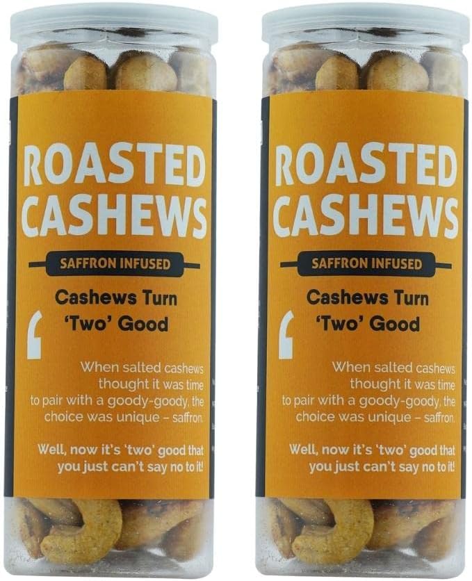 Omay Foods Roasted Cashews (Saffron Infused) - Plain Salted, 150G (Pack of 2) | Freshly Roasted | Premium Kaju I Cooked In Salt I Delicious & Crunchy I Non-fried | Oil-free Dry Fruit | Healthy Snack |