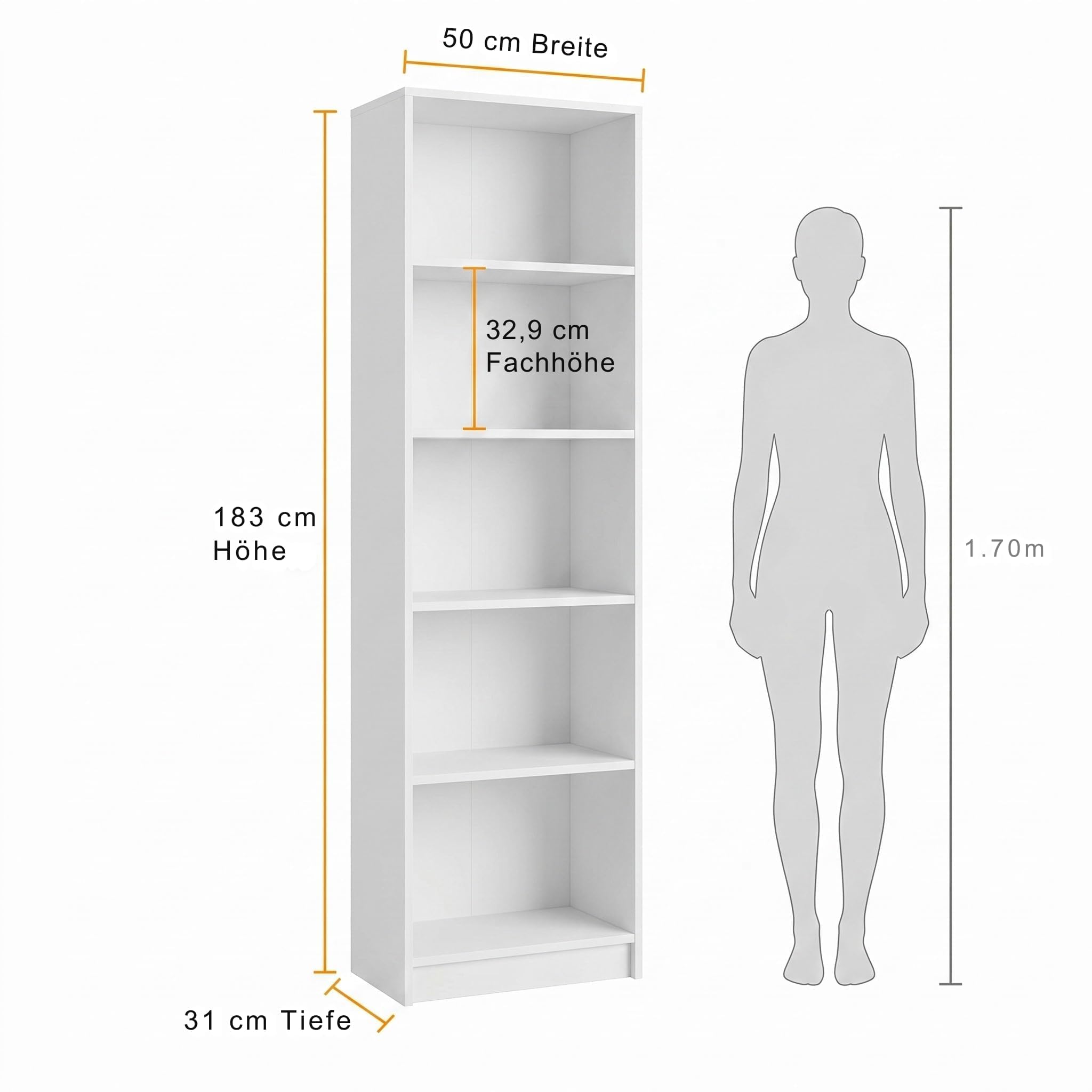 Libreria Verticale a Colonna da Terra 50x31x183 cm, Libreria Salvaspazio a 5 Ripiani, Design Aperto per Ottimizzare lo Spazio, Ideale per Soggiorno, Ufficio e Camera da Letto