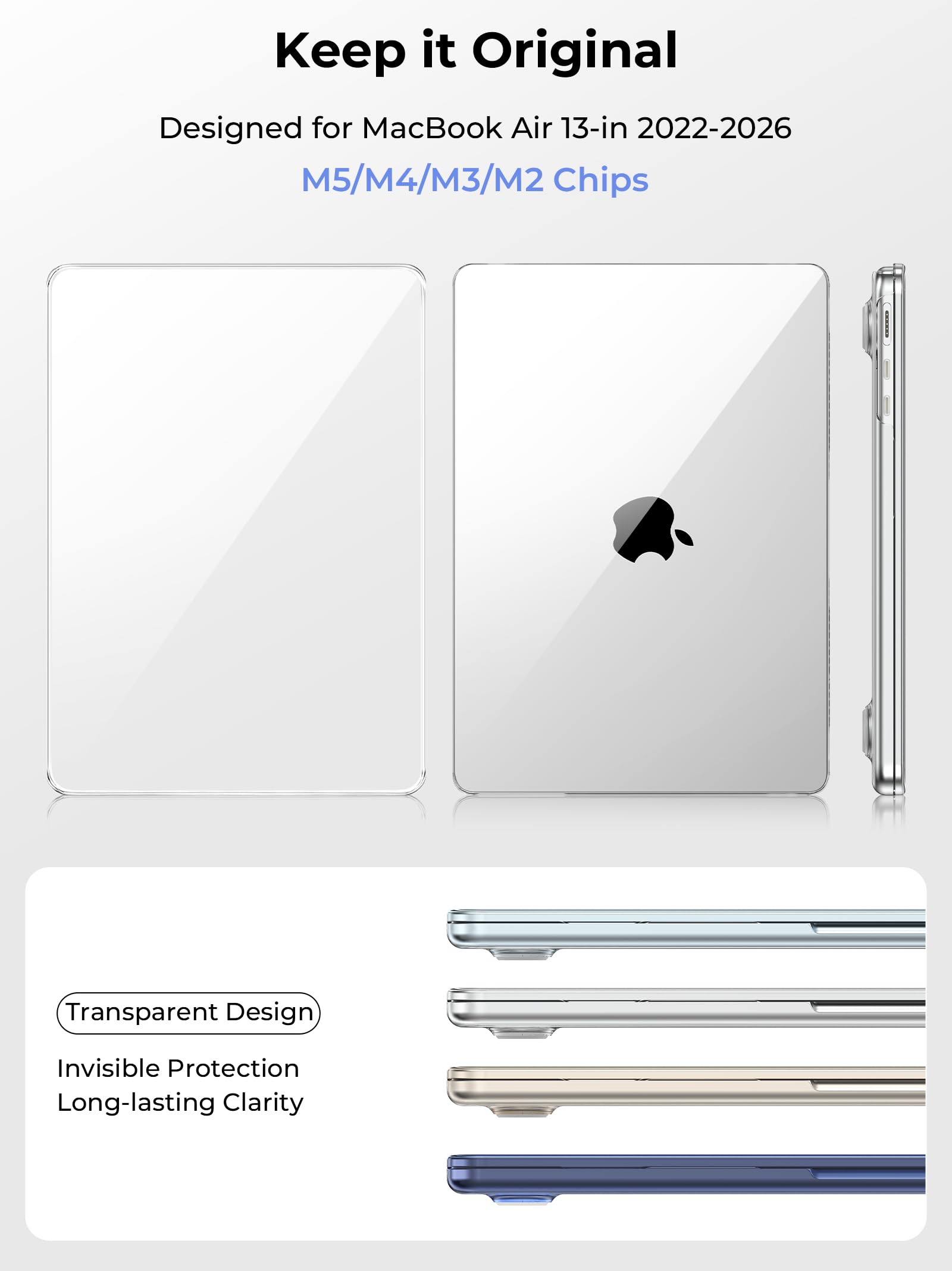 EooCoo Clear Case for Apple MacBook Air M5 13.6" Cover M4 M3 M2 2026-2022 — Amazon image 2