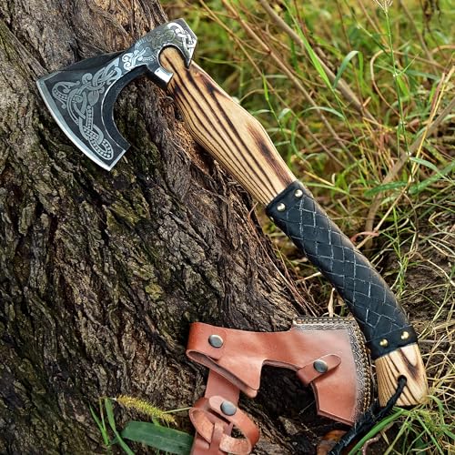 SS SMART & SHARP SPORTS INC Custom Handmade High Carbon Steel Viking Axe Real Hatchet,Gift for hIm,17.5 inches SS-17603 (Medieval Axe)