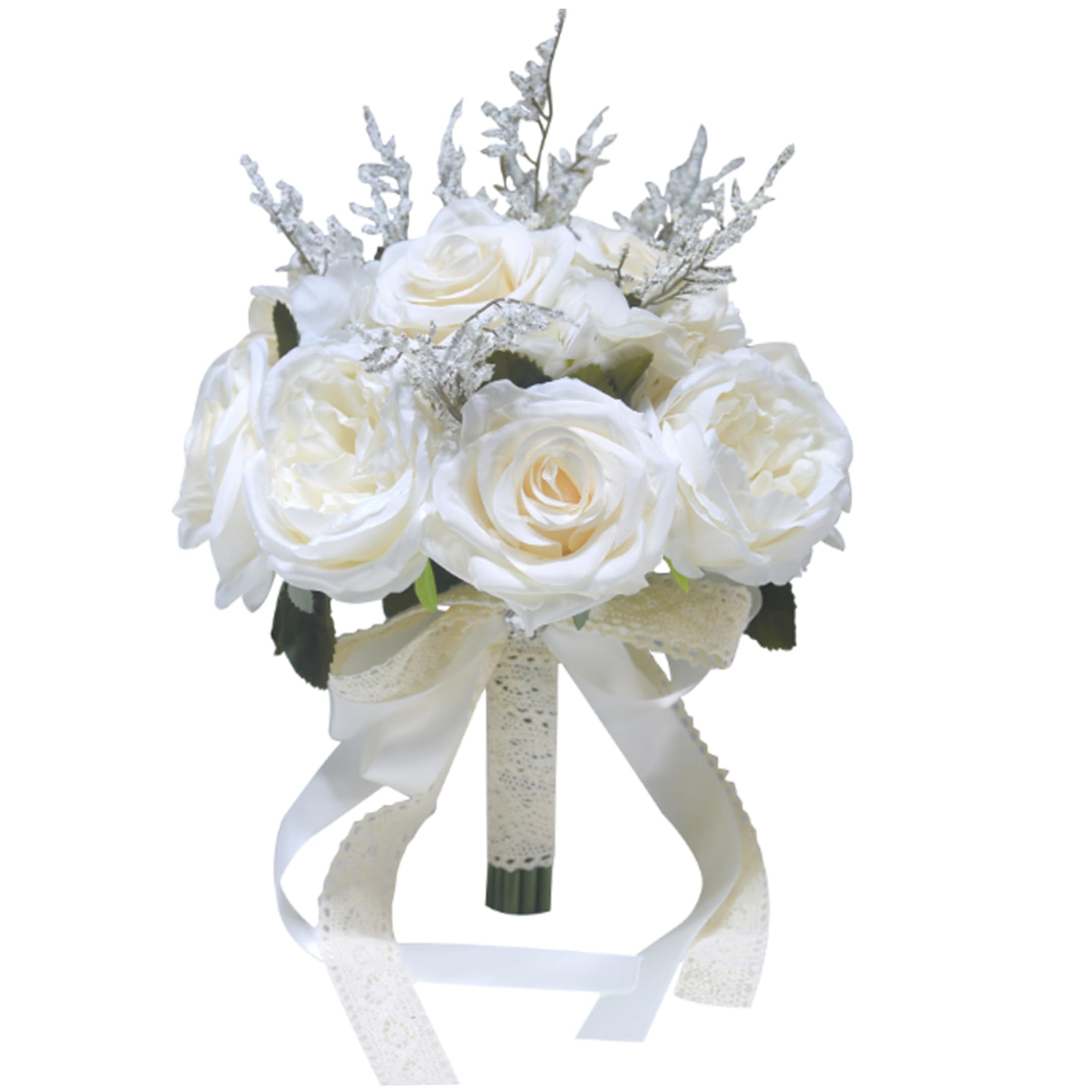 Neptuiby Bridal Bouquet, 1 Artificial Bridal Bouquet, Handcrafted Rose for Wedding & Photos White, 7.87x9.06inch.