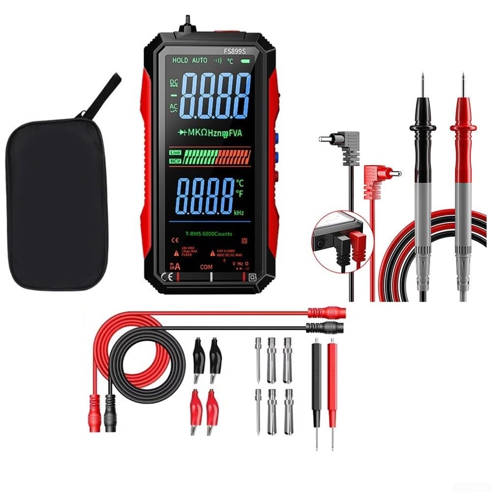FS899S Digital Multimeter With Voice Broadcast, USB-C Rechargeable, True RMS 6000 Counts, AC/DC Voltage Current Capacity Continuity Non Contact Voltage (NCV) Detector Multimeter(FS899S-BAG-16-in-1)