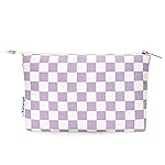 Narwey Small Checkered Makeup Bag for Purse Small Cosmetic Bag Women Travel Makeup Pouch Zipper Pouch (Purple Checkerboard)