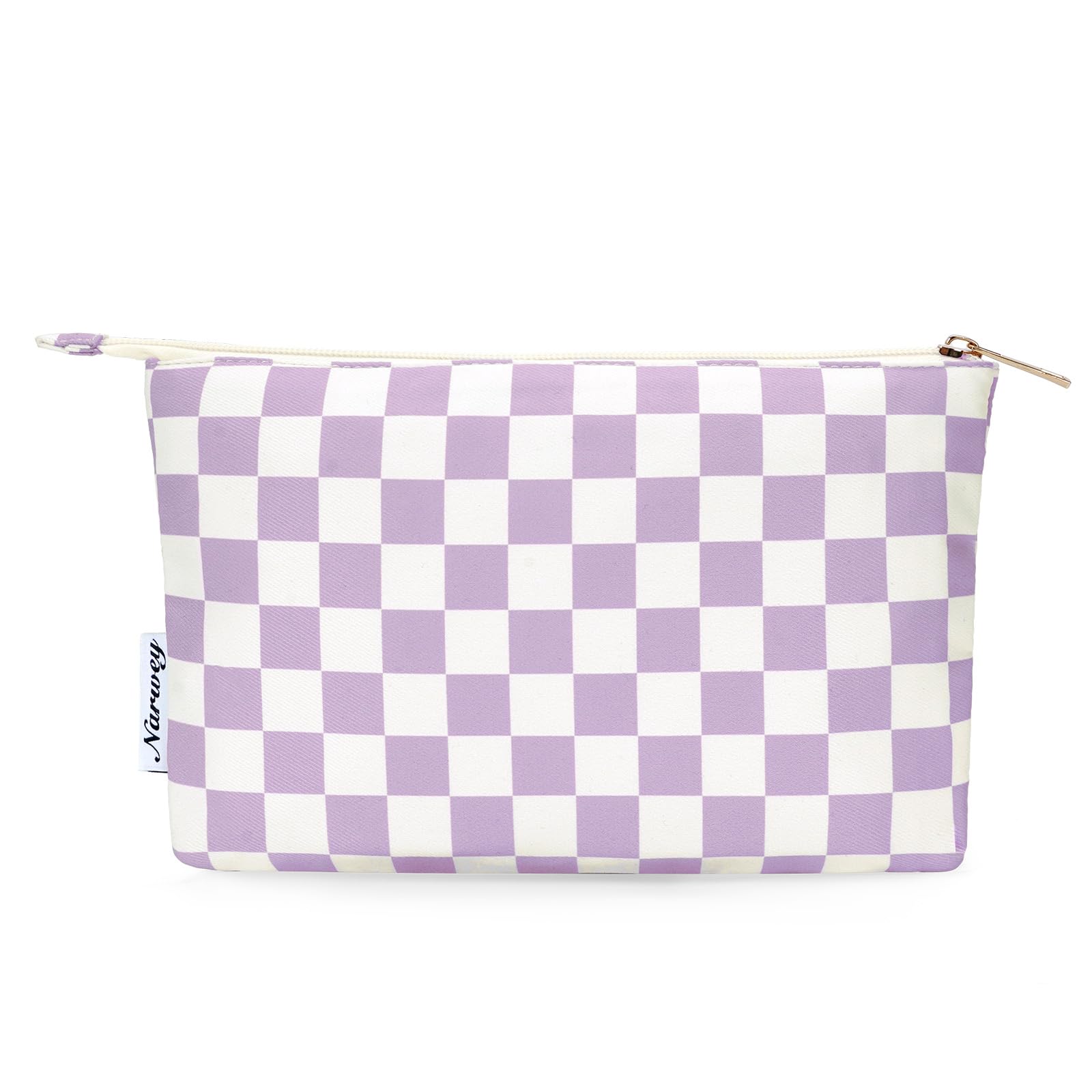 Narwey Small Checkered Makeup Bag for Purse Cute Cosmetic Bag Mini Travel Makeup Bag Zipper Pouch Bags for Women and Girls (Purple Checkerboard)