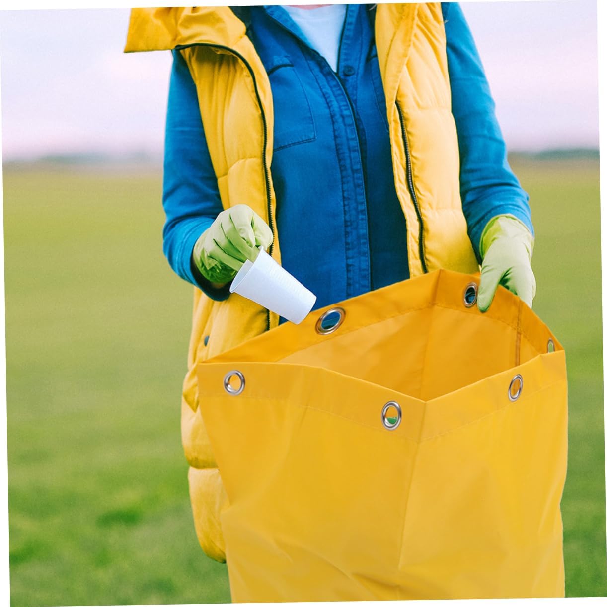 ULTECHNOVO 2pcs Heavy-duty Janitorial Cart Bags Versatile Canvas Cleaning Bags for Housekeeping Waste Collection and Tool Yellow for Commercial Use