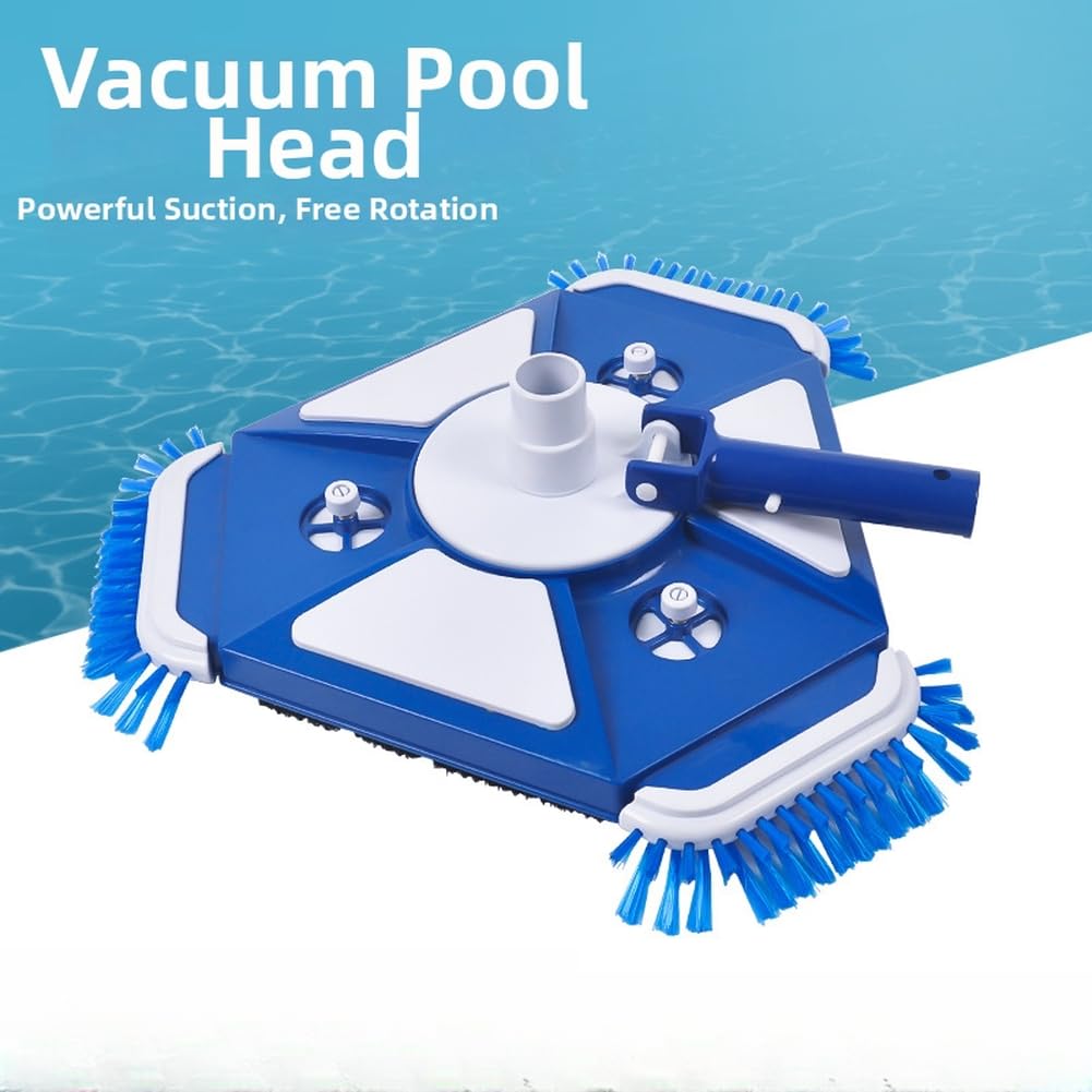 Kit de limpieza de piscina con cabezal triangular para aspiradora y manguera resistente a 30 pies, para hojas giratorias de 360° y eliminación de escombros